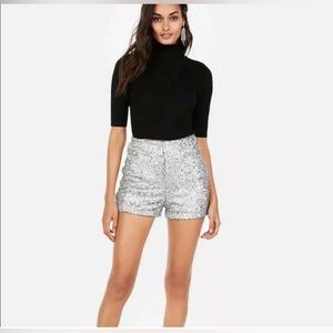 Express High Waist Silver Sequence Shorts